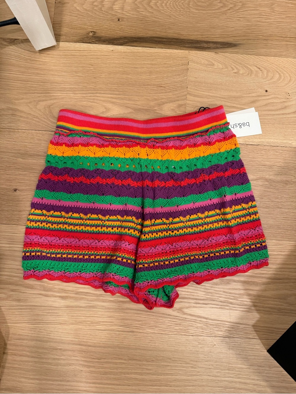 ba&sh Multicolor Striped Crochet Knit Shorts - Red, Green, Purple, Yellow